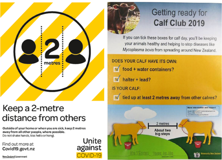 Figure 2: Biosecurity posters for humans and animals: The 2-metre rule